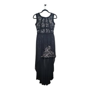 Morgan & Co Dress Sz 3/4 Formal Dress Cocktail Long Sheer Overlay Sparkly Black